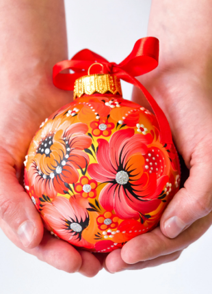 Poppy Christmas ornament - Petrykivka floral bauble3 photo