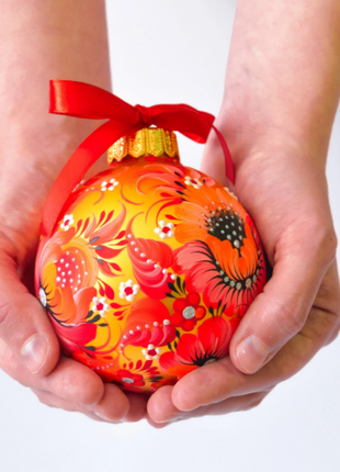 Poppy Christmas ornament - Petrykivka floral bauble4 photo