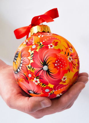 Poppy Christmas ornament - Petrykivka floral bauble5 photo