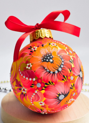 Poppy Christmas ornament - Petrykivka floral bauble1 photo