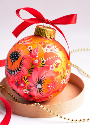 Poppy Christmas ornament - Petrykivka floral bauble7 photo