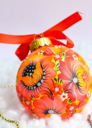 Poppy Christmas ornament - Petrykivka floral bauble8 photo