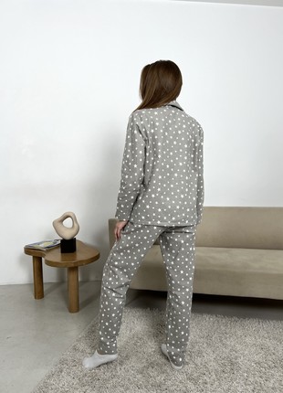Women's pajamas home suit with white stars COZY pants+shirt gray F31P2 photo