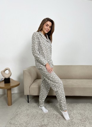 Women's pajamas home suit with white stars COZY pants+shirt gray F31P4 photo