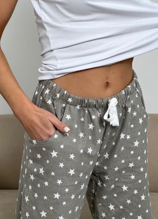 Women's pajamas home suit with white stars COZY pants+shirt gray F31P7 photo