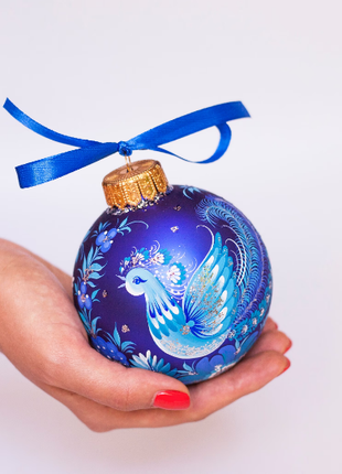 Hand painted Christmas ornament with peacock design in Ukrainian folk style2 photo