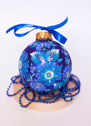 Hand painted Christmas ornament with peacock design in Ukrainian folk style4 photo