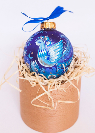 Hand painted Christmas ornament with peacock design in Ukrainian folk style6 photo
