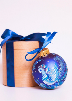 Hand painted Christmas ornament with peacock design in Ukrainian folk style8 photo