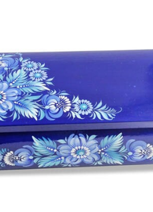 Blue Petrykivka Wooden Jewelry Box4 photo