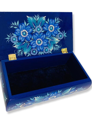 Blue Petrykivka Wooden Jewelry Box5 photo