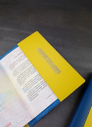 Yellow-blue leather passport cover with personal engraving3 photo