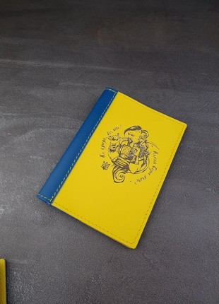 Yellow-blue leather passport cover with personal engraving2 photo