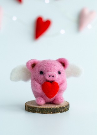 Valentine's Day gift Wool pig with heart2 photo