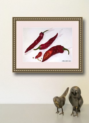 Still life with red pepper. Original watercolor painting.