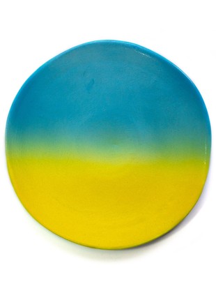 Handmade yellow-blue ceramic plate1 photo