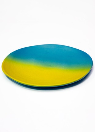 Handmade yellow-blue ceramic plate3 photo
