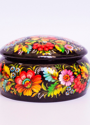Hand Painted Petrykivka Wooden Jewelry Box with Peacock Birds2 photo