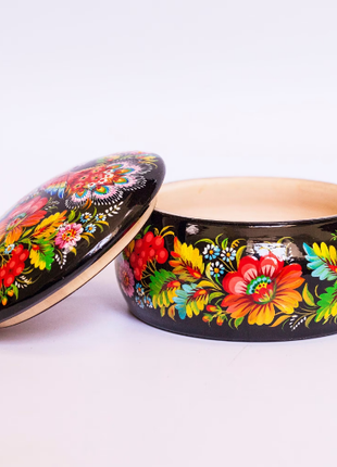 Hand Painted Petrykivka Wooden Jewelry Box with Peacock Birds4 photo