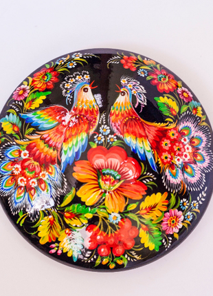 Hand Painted Petrykivka Wooden Jewelry Box with Peacock Birds7 photo