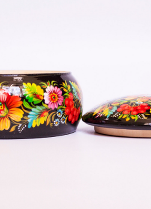 Hand Painted Petrykivka Wooden Jewelry Box with Peacock Birds10 photo