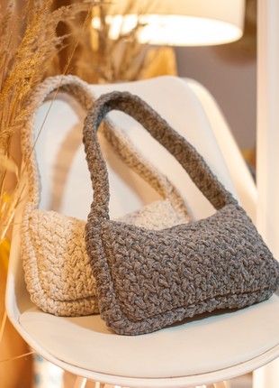 Crochet baguette bag for women light beige color2 photo