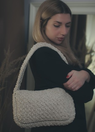 Crochet baguette bag for women light beige color3 photo