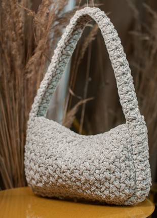 Crochet baguette bag for women light beige color4 photo