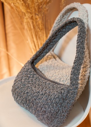 Crochet baguette bag for women light beige color6 photo