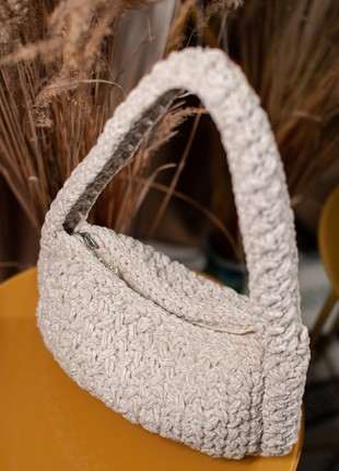 Crochet baguette bag for women light beige color5 photo