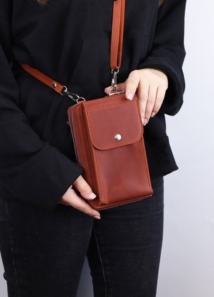 Leather crossbody bag wallet for women/ zipper purse for cell phone / Brown - 10139 photo