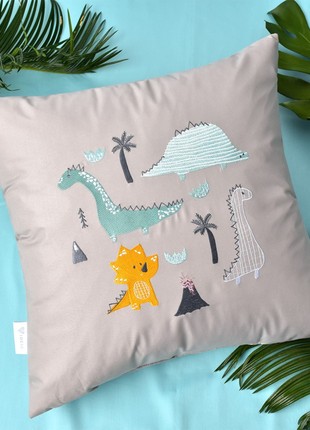 PILLOW DECORATIVE DINO WITH EMBROIDERY TM PAPAELLA 50X50 CM ST. GRAY1 photo