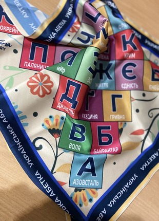 Designer  scarf ""Ukrainian alphabet ,, triangular bandana from the designer Art Sana9 photo