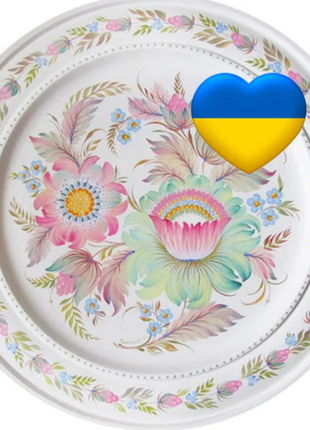 Petrykivka Pink floral Decorative Wooden Plate Hand Painted