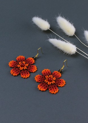 Red flower beaded earrings