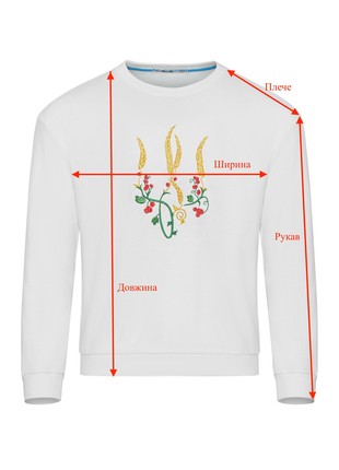 Men's sweatshirt with embroidery "Ukrainian tryzub red Kalina" white8 photo