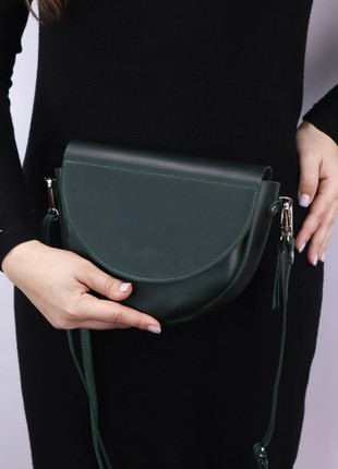 Leather semicircular bag on a shoulder strap/ Crossbody Bag for Women/ Green - 10081 photo