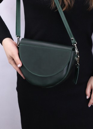 Leather semicircular bag on a shoulder strap/ Crossbody Bag for Women/ Green - 10083 photo