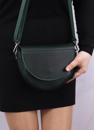 Leather semicircular bag on a shoulder strap/ Crossbody Bag for Women/ Green - 10085 photo