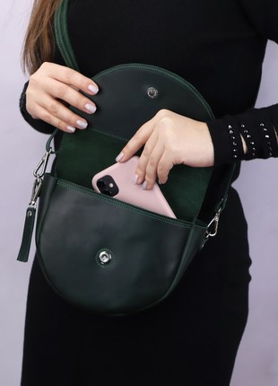Leather semicircular bag on a shoulder strap/ Crossbody Bag for Women/ Green - 10086 photo
