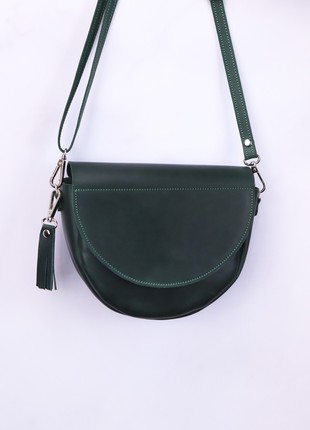 Leather semicircular bag on a shoulder strap/ Crossbody Bag for Women/ Green - 10082 photo