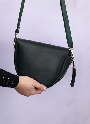 Leather semicircular bag on a shoulder strap/ Crossbody Bag for Women/ Green - 10087 photo