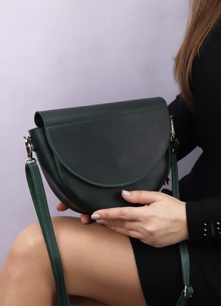 Leather semicircular bag on a shoulder strap/ Crossbody Bag for Women/ Green - 10089 photo