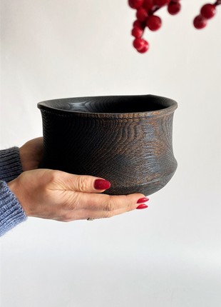 fruit bowl, Ukrainian wooden vase hand create, rustic black dish, eco dinnerware3 photo