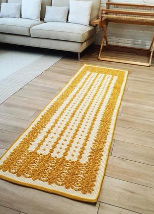 Woven bed runner cotton throw yellow ornament2 photo