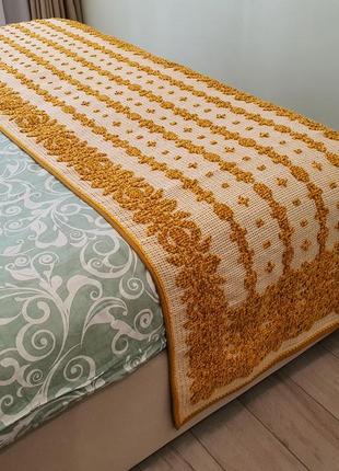 Woven bed runner cotton throw yellow ornament4 photo