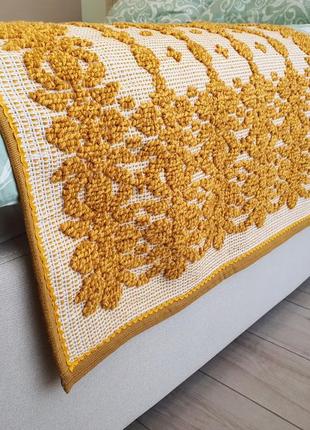 Woven bed runner cotton throw yellow ornament5 photo