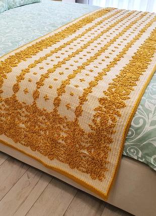 Woven bed runner cotton throw yellow ornament