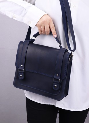 Women's leather shoulder bag/ Top handle bag/ Blue Satchel – 1019