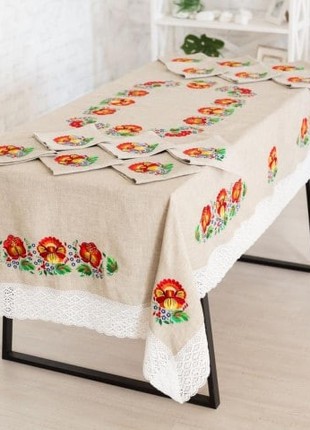 Embroidered tablecloth + 12 napkins HISTROV1 photo